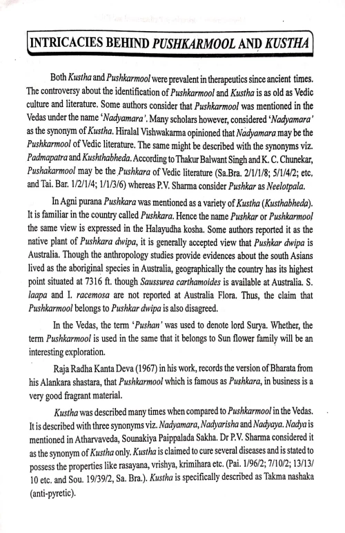 Monograph on Intricacies in Pushkarmool And Kustha